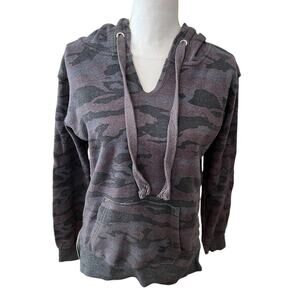 Ocean Drive Zipper Detail Hooded Sweatshirt Blue Camo Print S